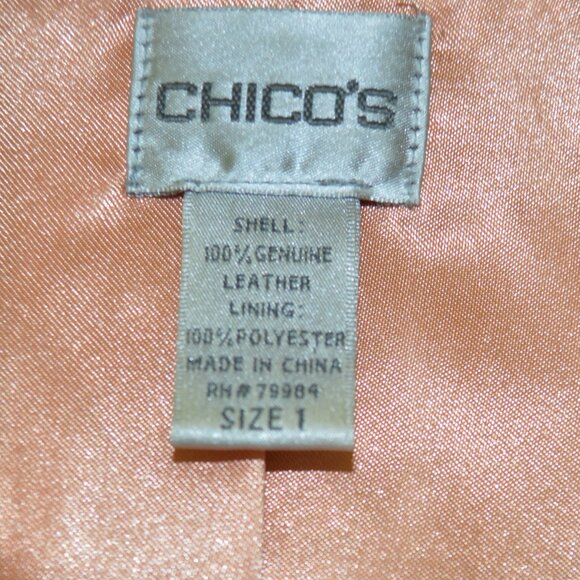 Chico's 1/M Peachy Beige Leather Jacket 3/4 Sleeves Slanted Pockets - Picture 7 of 8
